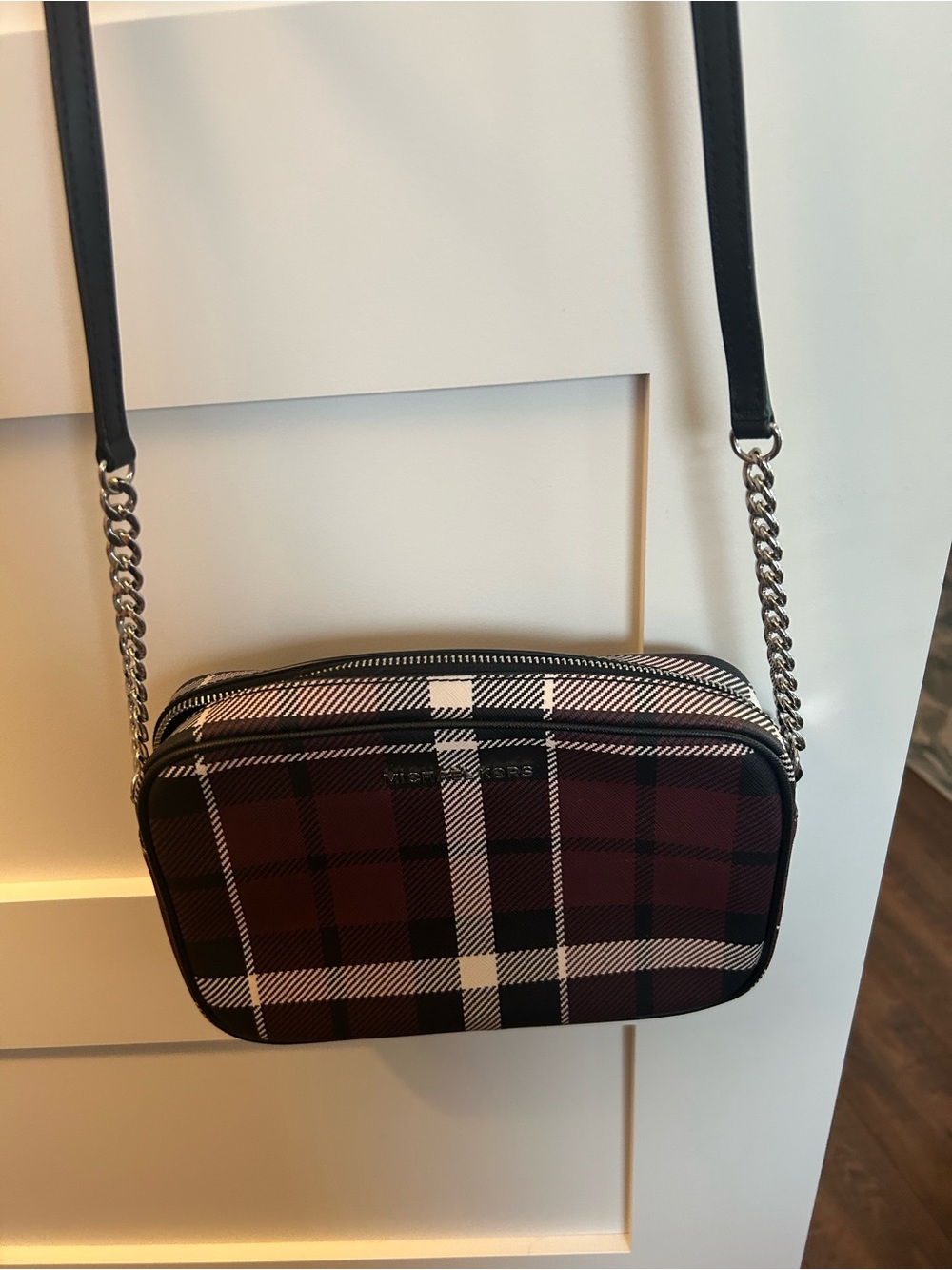Michael Kors Black & Burgundy Plaid Crossbody